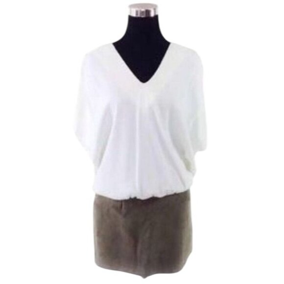 NWT Luxury Designer Jay Ahr White & Taupe Suede Skirt Mini Dress - Picture 8 of 13